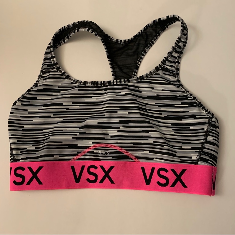 VSX sports bra black and white stripes Large